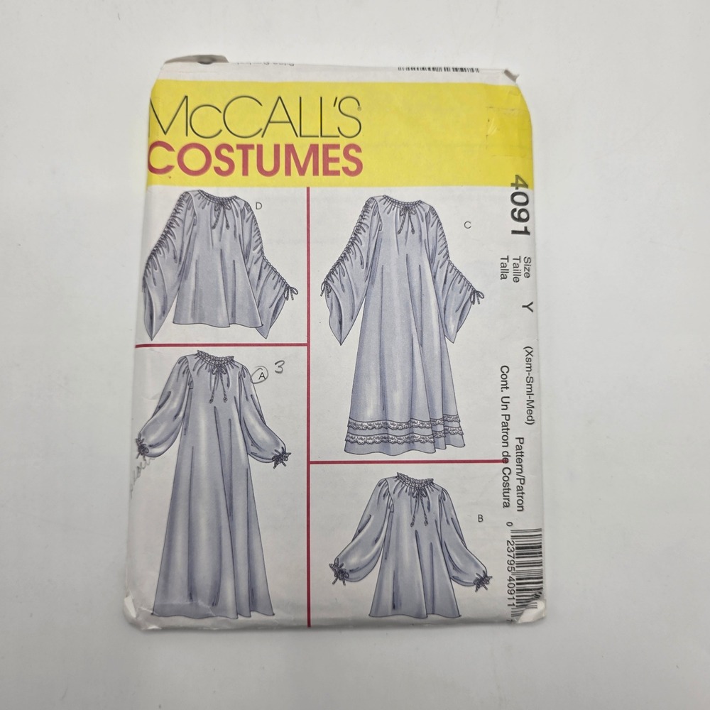 McCall's 4091 Sewing Pattern Chemise Costume Renaissance Pirate Gothic Size XS-M